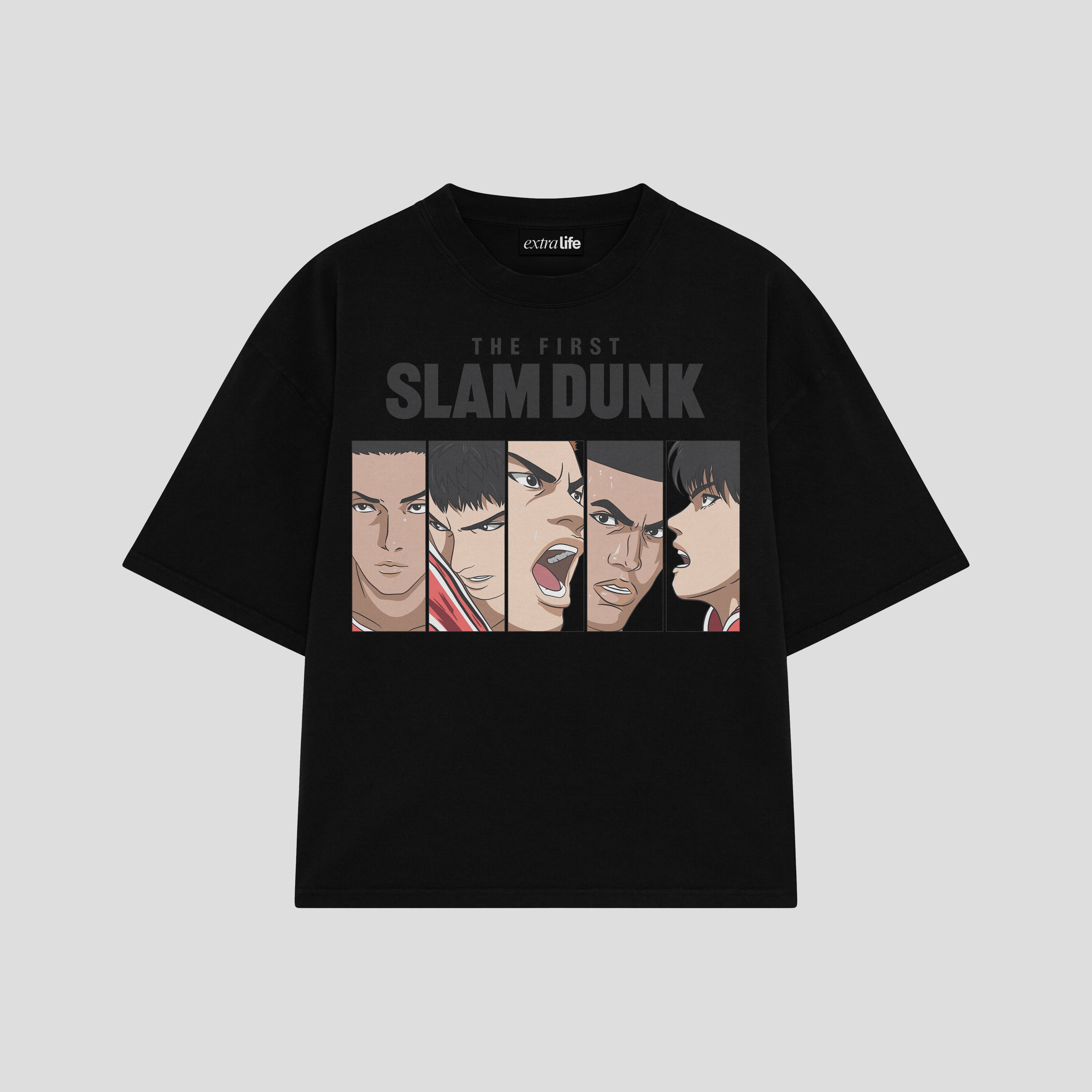 Playera streetwear premium de anime y gaming ExtraLife MX, corte boxy oversized drop shoulder heavyweight en color Deep Black y Off-White, moda urbana mexicana de culto.