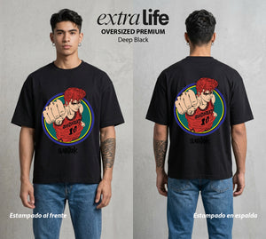 La Cancha del Destino | El Aprendiz del Tablero #04027 - Playera Oversized Premium | Deep Black - Foto en modelo