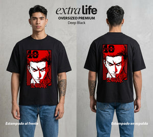 La Cancha del Destino | El Cabello Rojo del Bien #04028 - Playera Oversized Premium | Deep Black - Foto en modelo