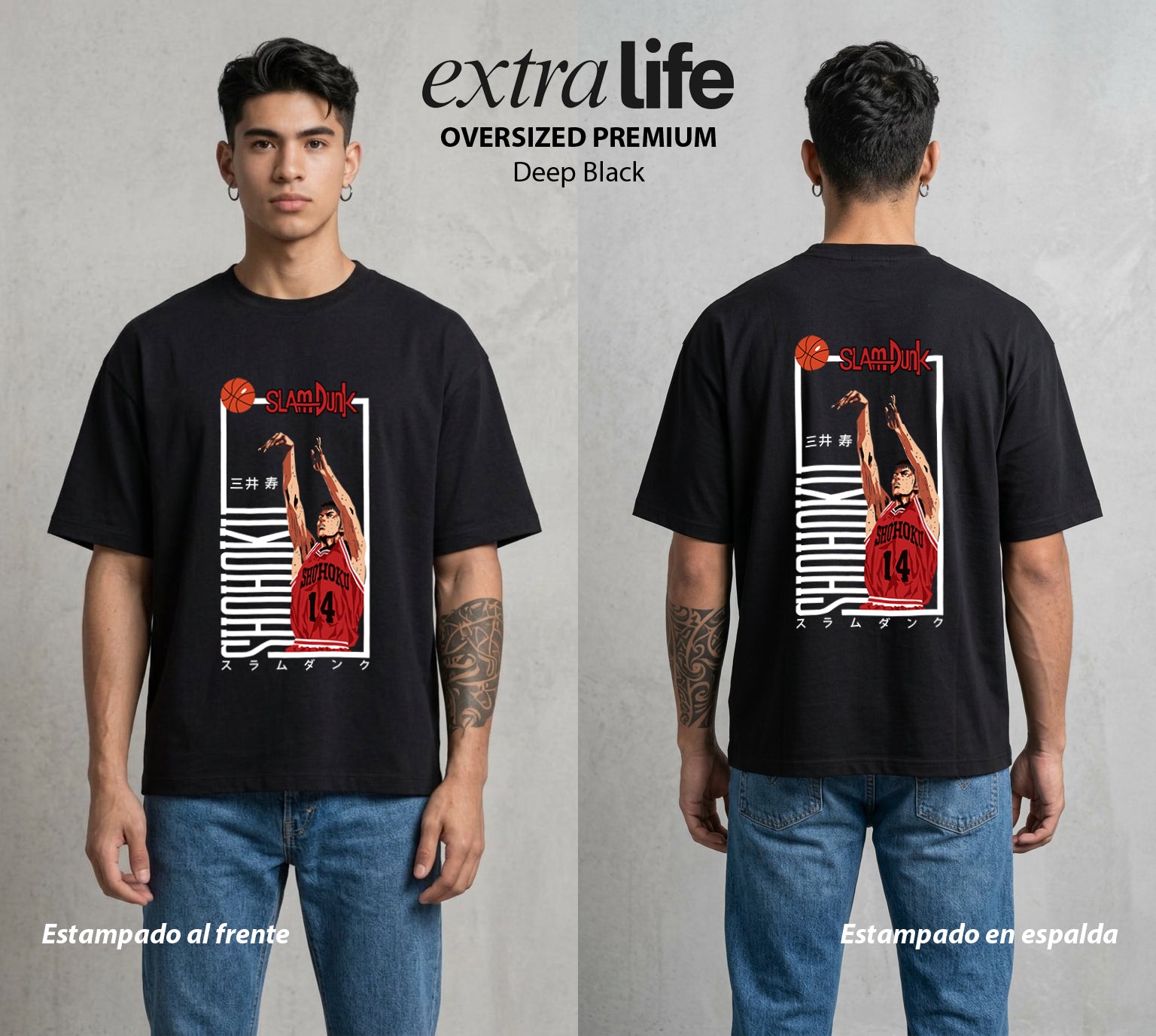 La Cancha del Destino | El Regreso del Tirador #04029 - Playera Oversized Premium | Deep Black - Foto en modelo