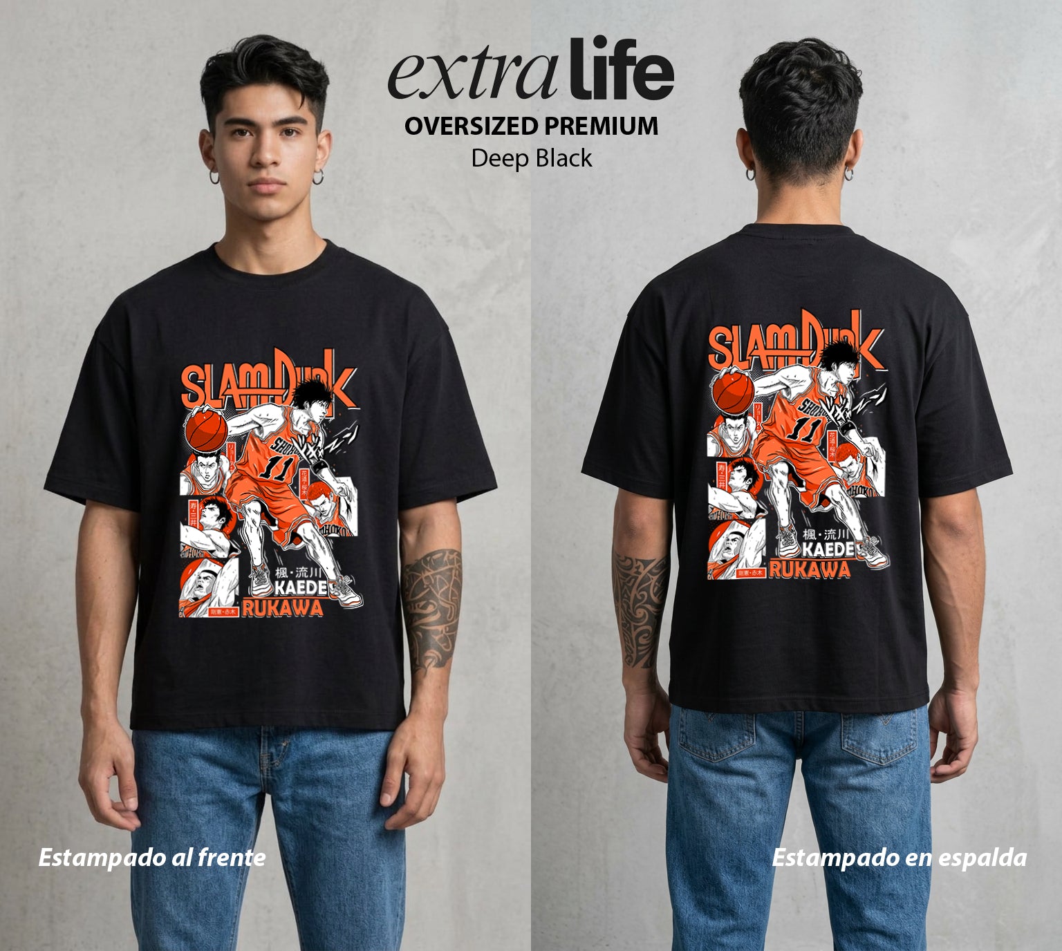 La Cancha del Destino | El Zorro del Tablero #04030 - Playera Oversized Premium | Deep Black - Foto en modelo