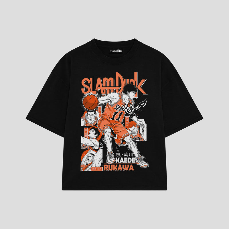 Playera streetwear premium de anime y gaming ExtraLife MX, corte boxy oversized drop shoulder heavyweight en color Deep Black y Off-White, moda urbana mexicana de culto.