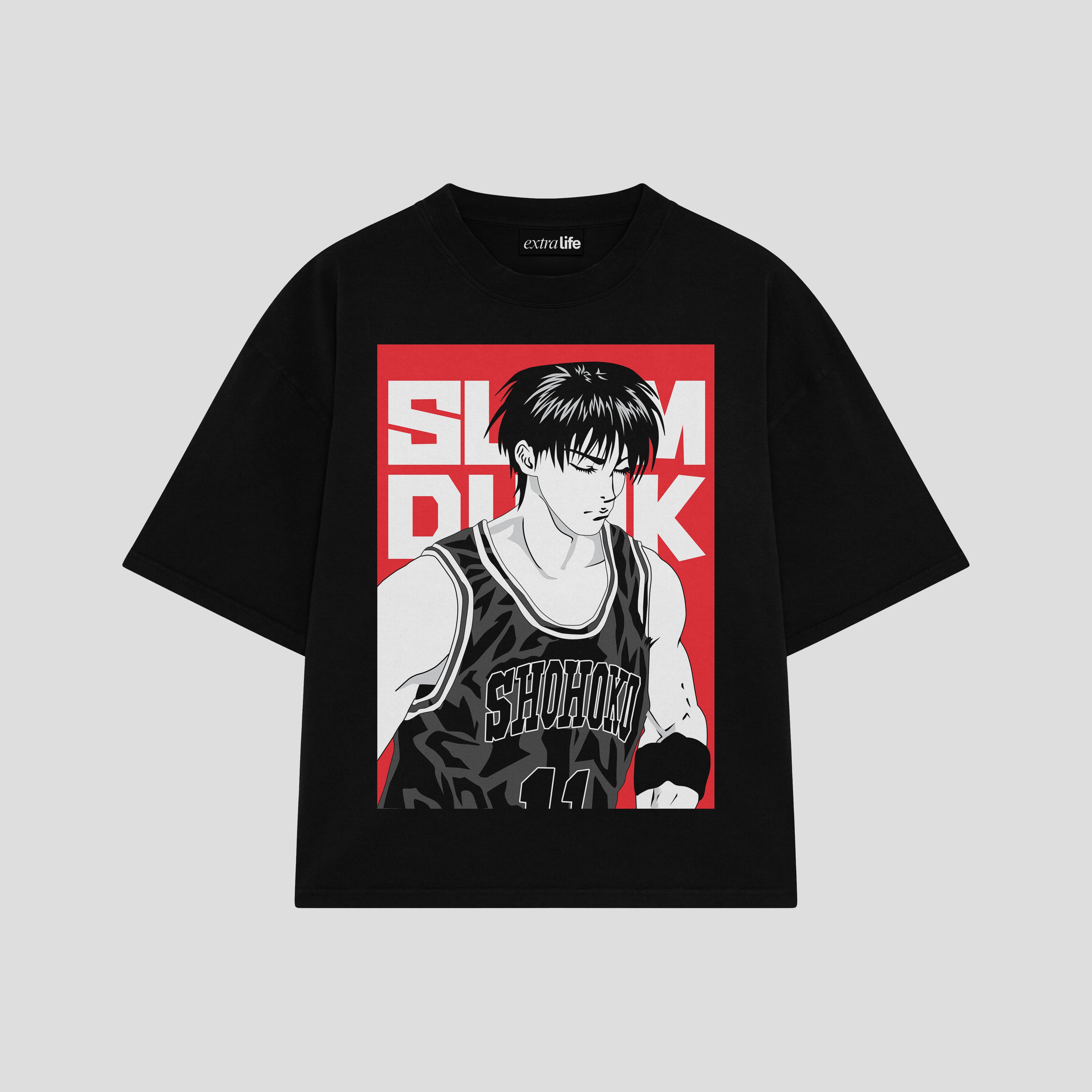 Playera streetwear premium de anime y gaming ExtraLife MX, corte boxy oversized drop shoulder heavyweight en color Deep Black y Off-White, moda urbana mexicana de culto.