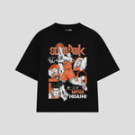 Playera streetwear premium de anime y gaming ExtraLife MX, corte boxy oversized drop shoulder heavyweight en color Deep Black y Off-White, moda urbana mexicana de culto.