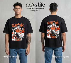 La Cancha del Destino | El Punto Guardia del Bien #04034 - Playera Oversized Premium | Deep Black - Foto en modelo