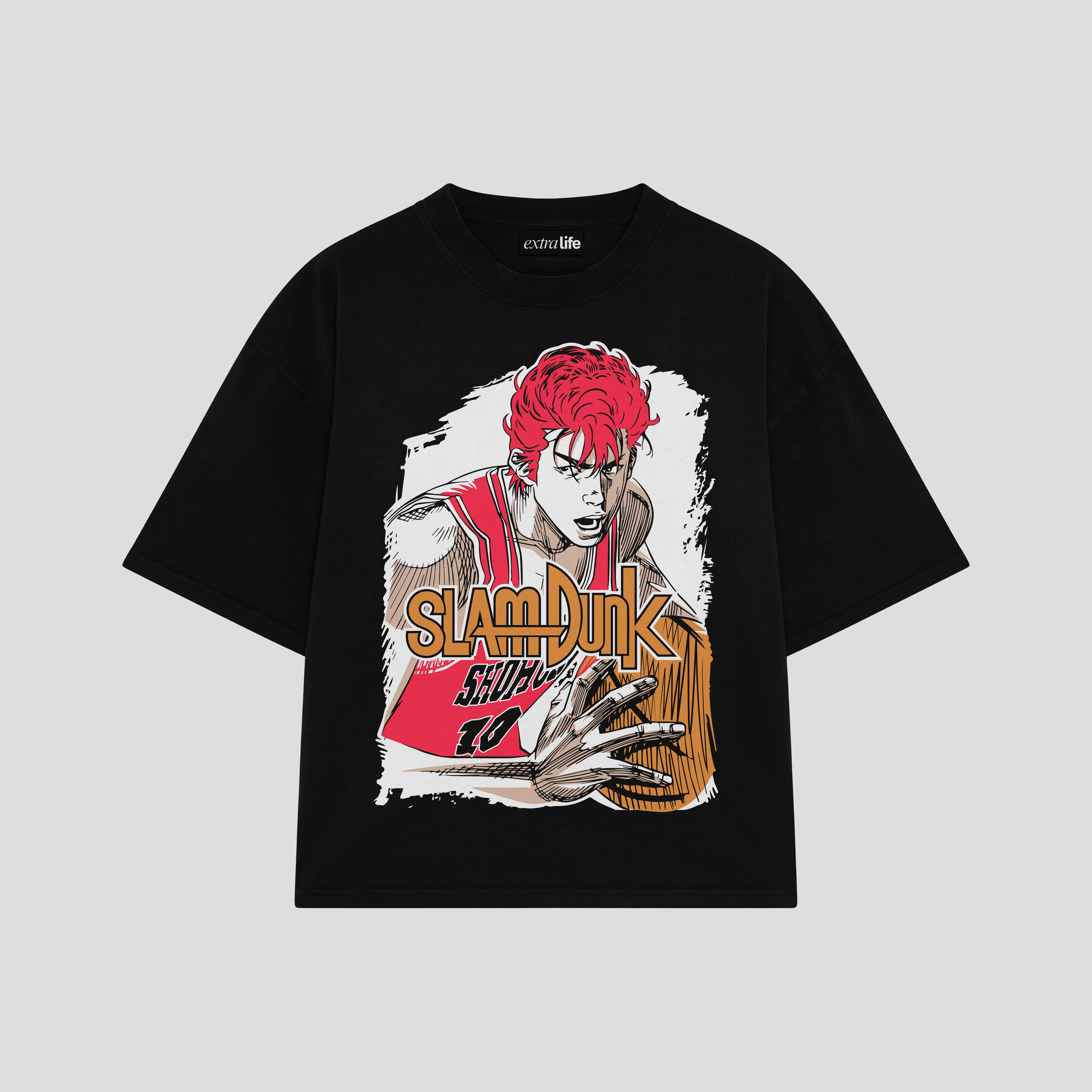 Playera streetwear premium de anime y gaming ExtraLife MX, corte boxy oversized drop shoulder heavyweight en color Deep Black y Off-White, moda urbana mexicana de culto.