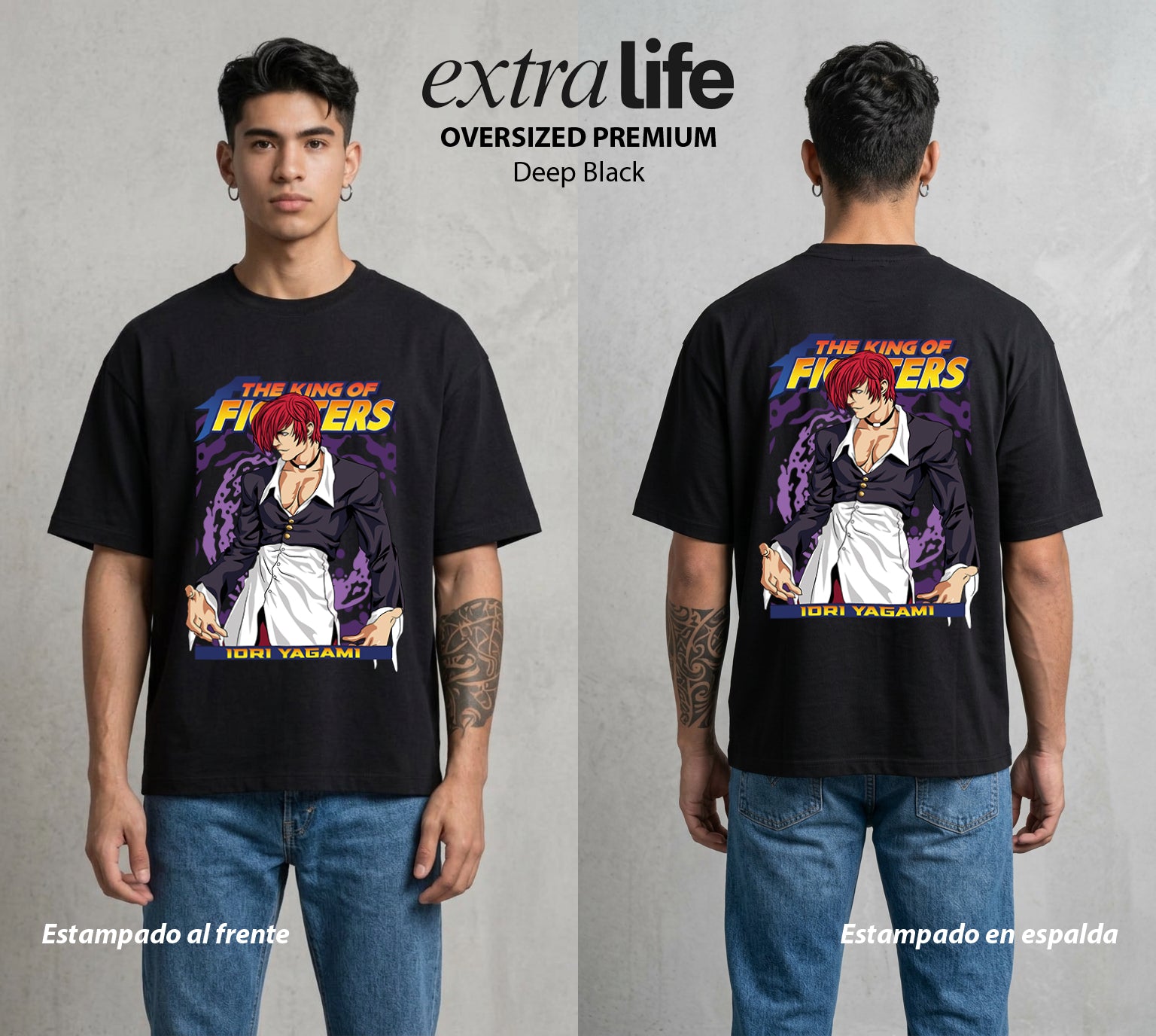 El Torneo del Rey | La Llama del Yagami #04040 - Playera Oversized Premium | Deep Black - Foto en modelo