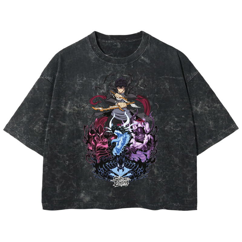 Playera streetwear premium de anime y gaming ExtraLife MX, corte boxy deluxe mineral wash heavyweight en color Acid Wash, moda urbana mexicana de culto.