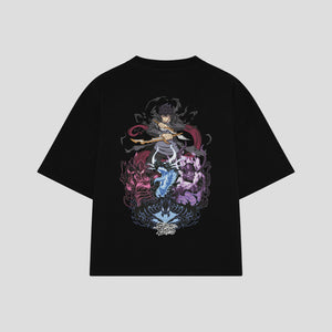 Playera streetwear premium de anime y gaming ExtraLife MX, corte boxy oversized drop shoulder heavyweight en color Deep Black y Off-White, moda urbana mexicana de culto.