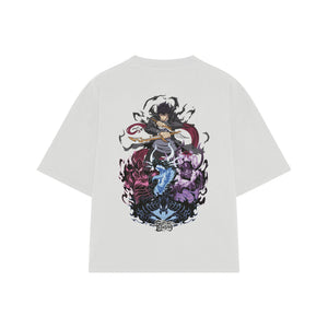 Playera streetwear premium de anime y gaming ExtraLife MX, corte boxy oversized drop shoulder heavyweight en color Deep Black y Off-White, moda urbana mexicana de culto.