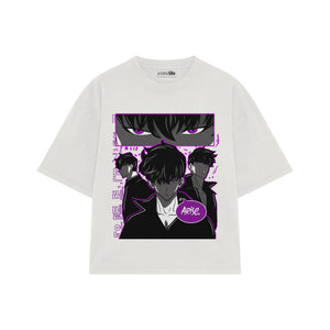 Playera streetwear premium de anime y gaming ExtraLife MX, corte boxy oversized drop shoulder heavyweight en color Deep Black y Off-White, moda urbana mexicana de culto.