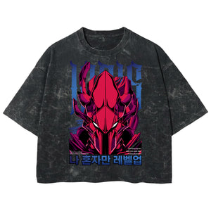 Playera streetwear premium de anime y gaming ExtraLife MX, corte boxy deluxe mineral wash heavyweight en color Acid Wash, moda urbana mexicana de culto.