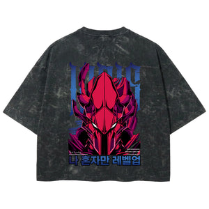 Playera streetwear premium de anime y gaming ExtraLife MX, corte boxy deluxe mineral wash heavyweight en color Acid Wash, moda urbana mexicana de culto.