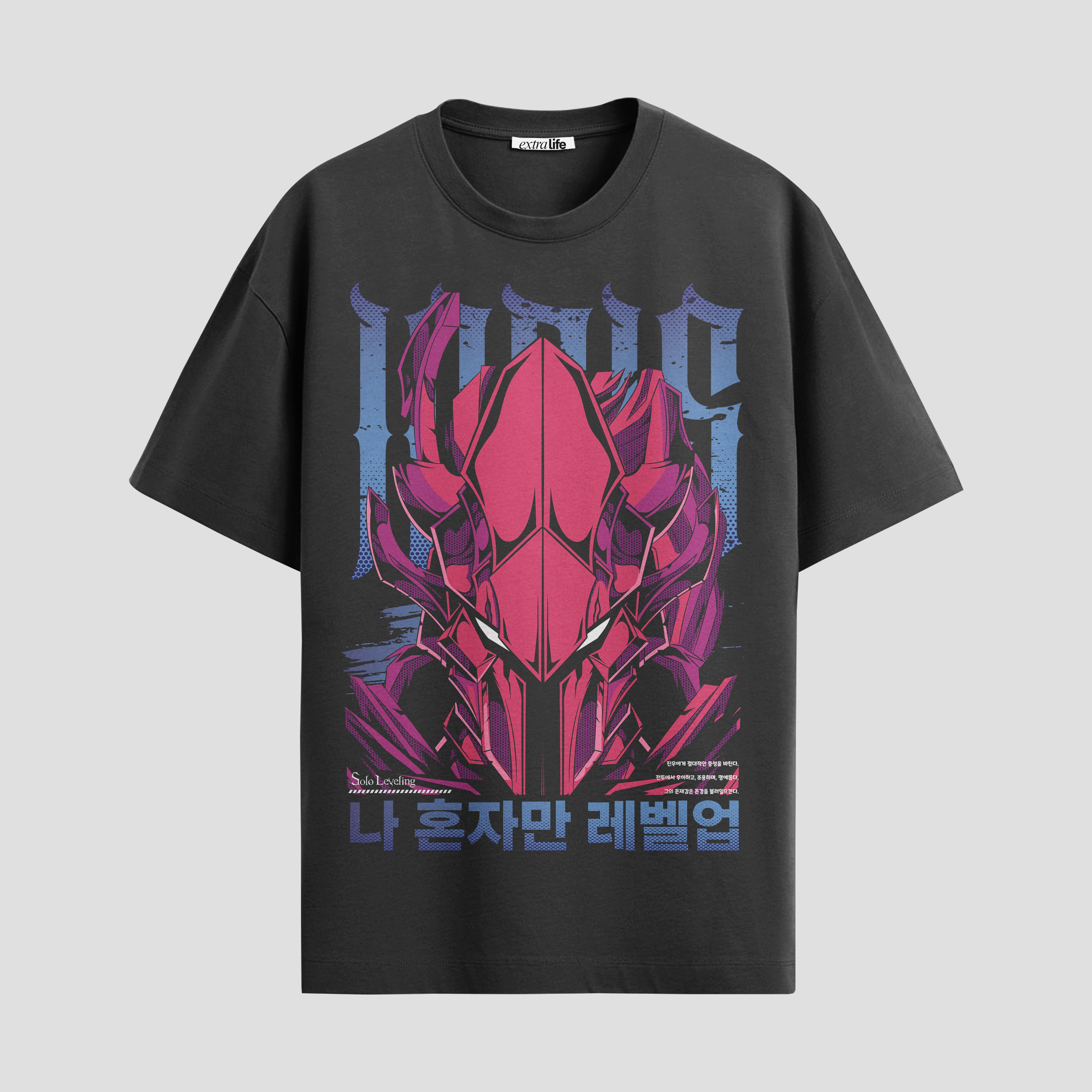 Playera urbana de anime y gaming ExtraLife MX, corte Standard Fit unisex ligero y transpirable en color Deep Black y Pure White, ropa de uso diario para gym y casual.
