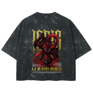 Playera streetwear premium de anime y gaming ExtraLife MX, corte boxy deluxe mineral wash heavyweight en color Acid Wash, moda urbana mexicana de culto.