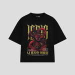 Playera streetwear premium de anime y gaming ExtraLife MX, corte boxy oversized drop shoulder heavyweight en color Deep Black y Off-White, moda urbana mexicana de culto.