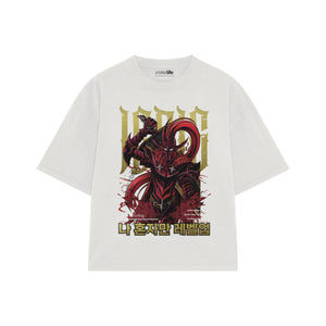 Playera streetwear premium de anime y gaming ExtraLife MX, corte boxy oversized drop shoulder heavyweight en color Deep Black y Off-White, moda urbana mexicana de culto.
