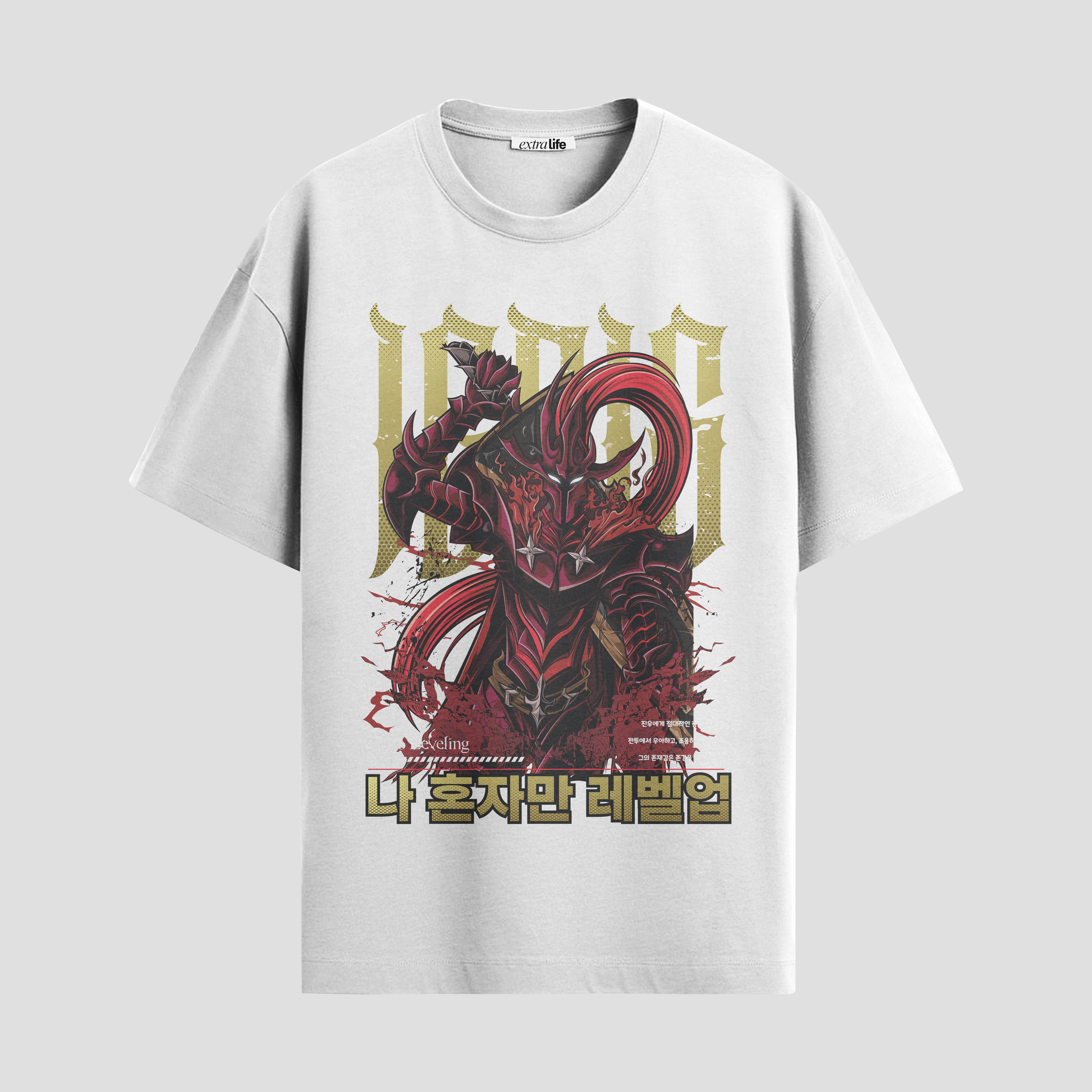 Playera urbana de anime y gaming ExtraLife MX, corte Standard Fit unisex ligero y transpirable en color Deep Black y Pure White, ropa de uso diario para gym y casual.
