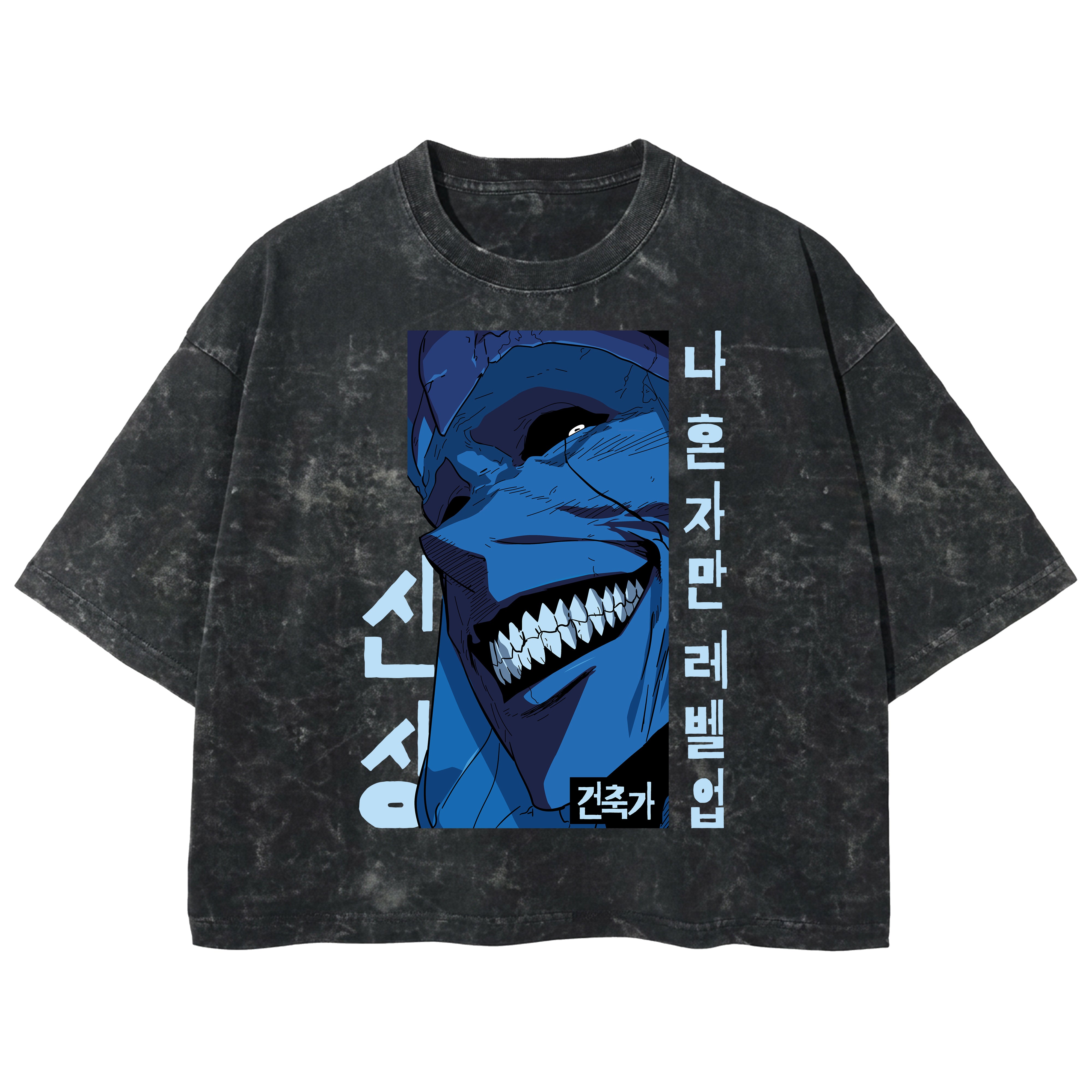 Playera streetwear premium de anime y gaming ExtraLife MX, corte boxy deluxe mineral wash heavyweight en color Acid Wash, moda urbana mexicana de culto.