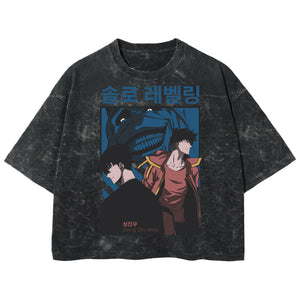 Playera streetwear premium de anime y gaming ExtraLife MX, corte boxy deluxe mineral wash heavyweight en color Acid Wash, moda urbana mexicana de culto.