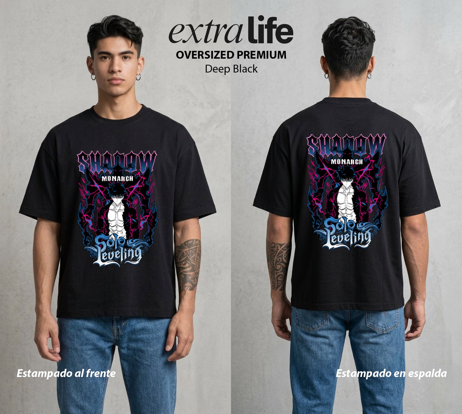 El Cazador Solitario | El Monarca de las Sombras #04049 - Playera Oversized Premium | Deep Black - Foto en modelo