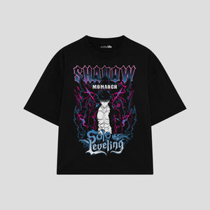Playera streetwear premium de anime y gaming ExtraLife MX, corte boxy oversized drop shoulder heavyweight en color Deep Black y Off-White, moda urbana mexicana de culto.