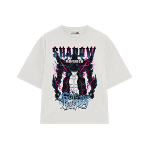 Playera streetwear premium de anime y gaming ExtraLife MX, corte boxy oversized drop shoulder heavyweight en color Deep Black y Off-White, moda urbana mexicana de culto.