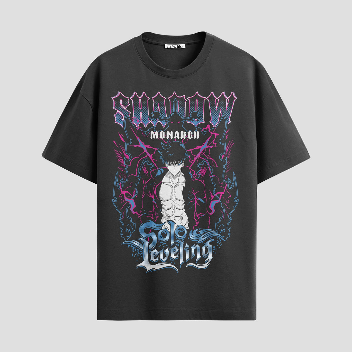 Playera urbana de anime y gaming ExtraLife MX, corte Classic Premium unisex ligero y transpirable en color Deep Black y Pure White, ropa de uso diario para gym y casual.