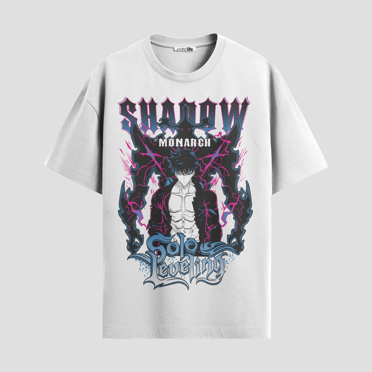 Playera urbana de anime y gaming ExtraLife MX, corte Classic Premium unisex ligero y transpirable en color Deep Black y Pure White, ropa de uso diario para gym y casual.