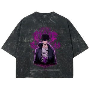 Playera streetwear premium de anime y gaming ExtraLife MX, corte boxy deluxe mineral wash heavyweight en color Acid Wash, moda urbana mexicana de culto.