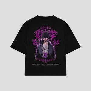 Playera streetwear premium de anime y gaming ExtraLife MX, corte boxy oversized drop shoulder heavyweight en color Deep Black y Off-White, moda urbana mexicana de culto.