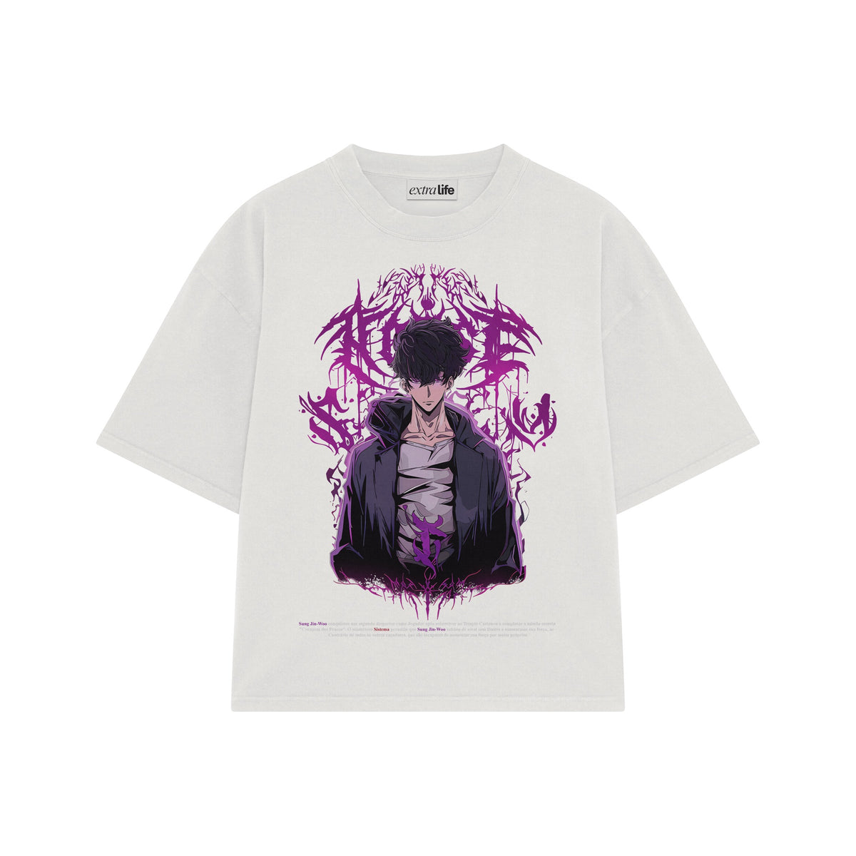 Playera streetwear premium de anime y gaming ExtraLife MX, corte oversized drop shoulder ligero y fresco en color Deep Black y Off-White, moda urbana mexicana de culto.