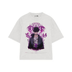 Playera streetwear premium de anime y gaming ExtraLife MX, corte boxy oversized drop shoulder heavyweight en color Deep Black y Off-White, moda urbana mexicana de culto.