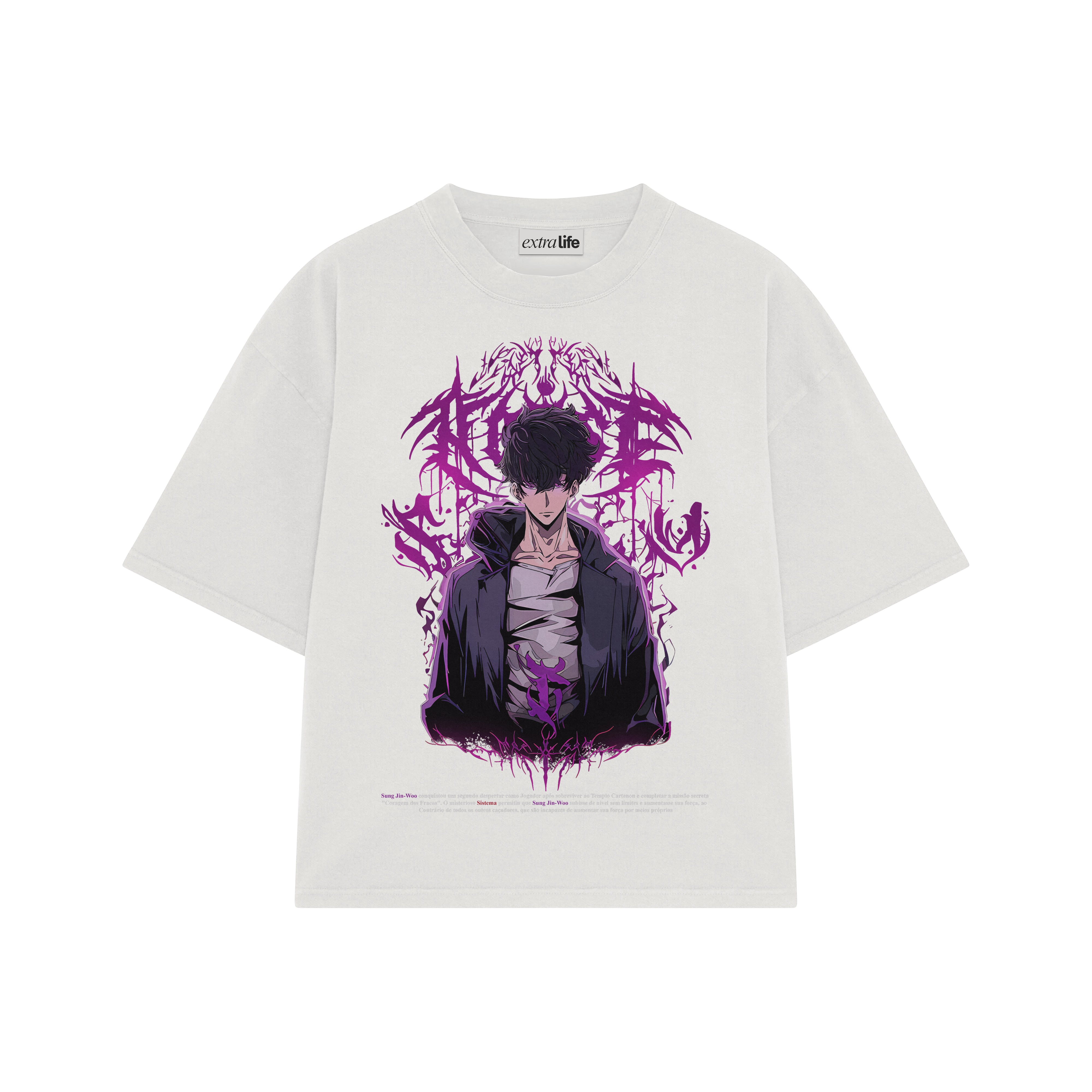 Playera streetwear premium de anime y gaming ExtraLife MX, corte boxy oversized drop shoulder heavyweight en color Deep Black y Off-White, moda urbana mexicana de culto.