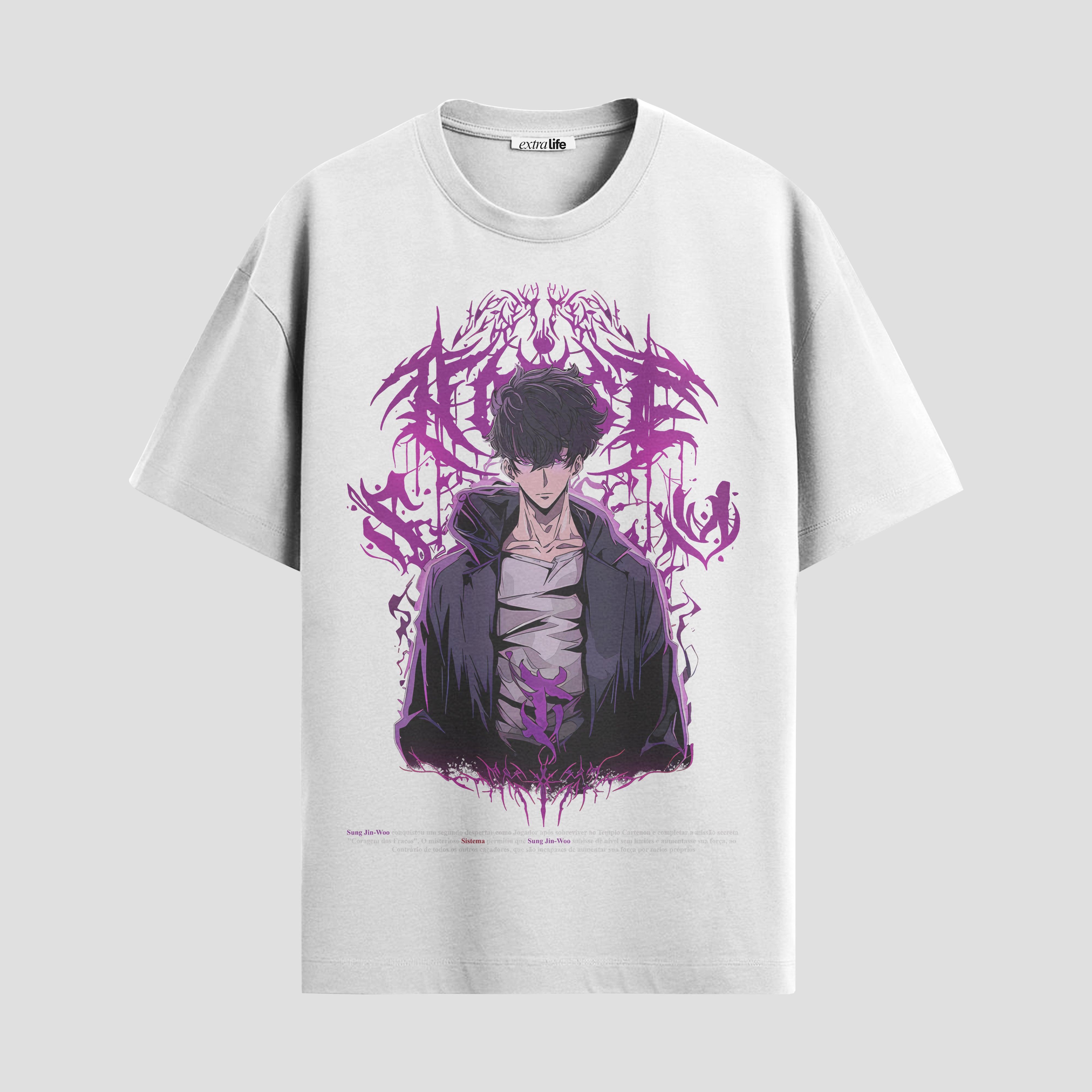 Playera urbana de anime y gaming ExtraLife MX, corte Standard Fit unisex ligero y transpirable en color Deep Black y Pure White, ropa de uso diario para gym y casual.