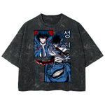 Playera streetwear premium de anime y gaming ExtraLife MX, corte boxy deluxe mineral wash heavyweight en color Acid Wash, moda urbana mexicana de culto.