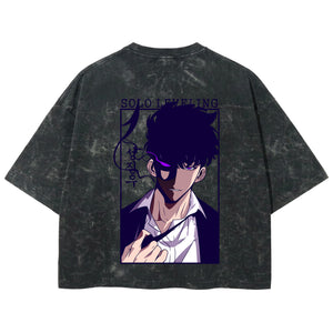 Playera streetwear premium de anime y gaming ExtraLife MX, corte boxy deluxe mineral wash heavyweight en color Acid Wash, moda urbana mexicana de culto.
