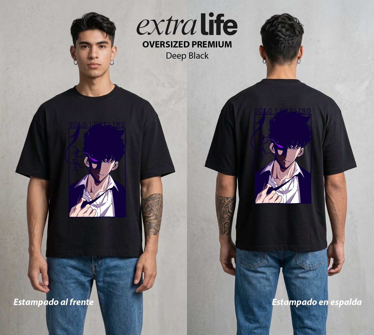 El Cazador Solitario | El Ejercito de las Sombras #04052 - Playera Oversized Premium | Deep Black - Foto en modelo