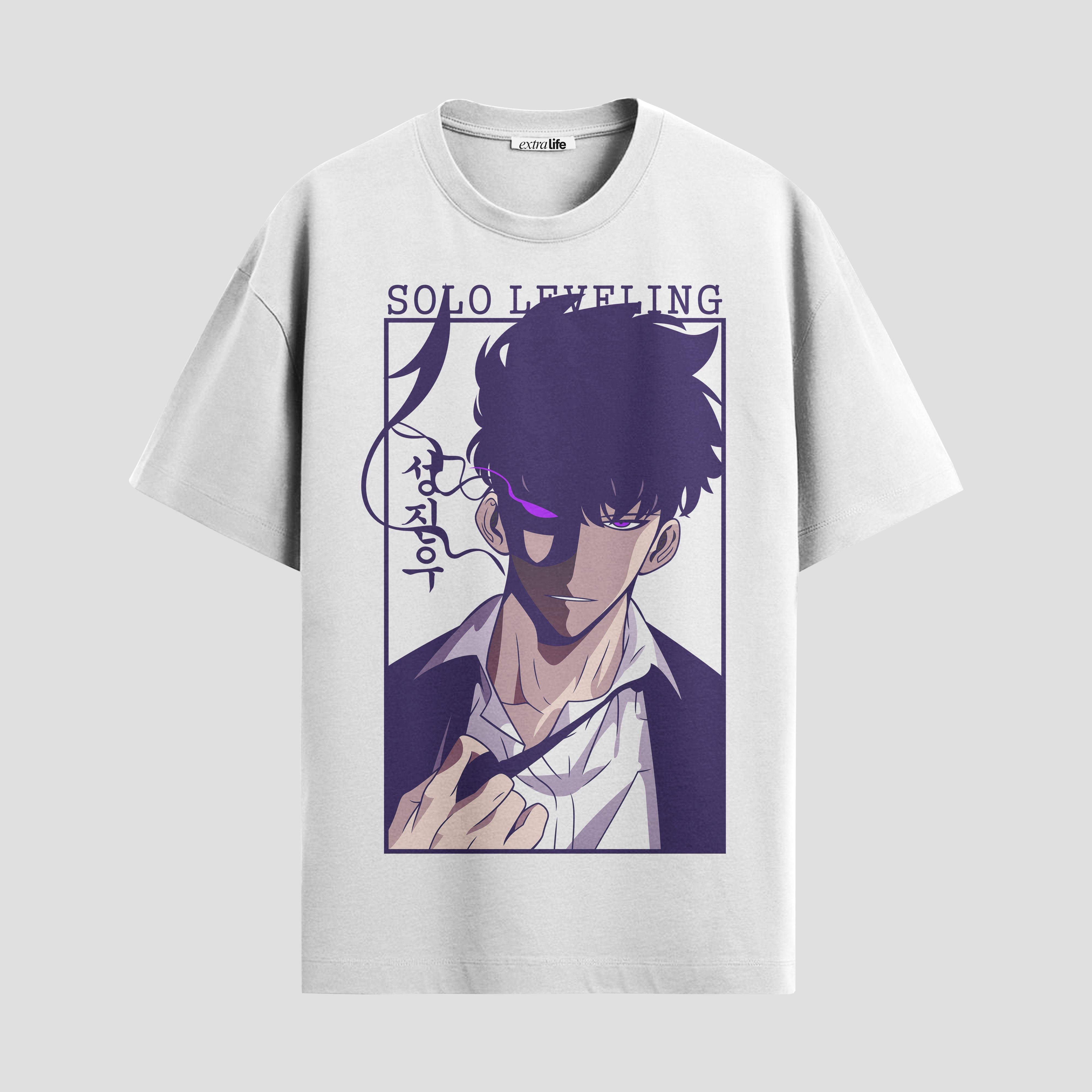Playera urbana de anime y gaming ExtraLife MX, corte Standard Fit unisex ligero y transpirable en color Deep Black y Pure White, ropa de uso diario para gym y casual.