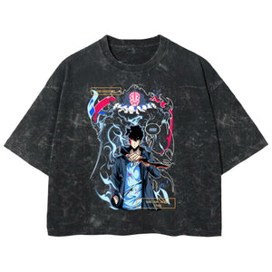 Playera streetwear premium de anime y gaming ExtraLife MX, corte boxy deluxe mineral wash heavyweight en color Acid Wash, moda urbana mexicana de culto.