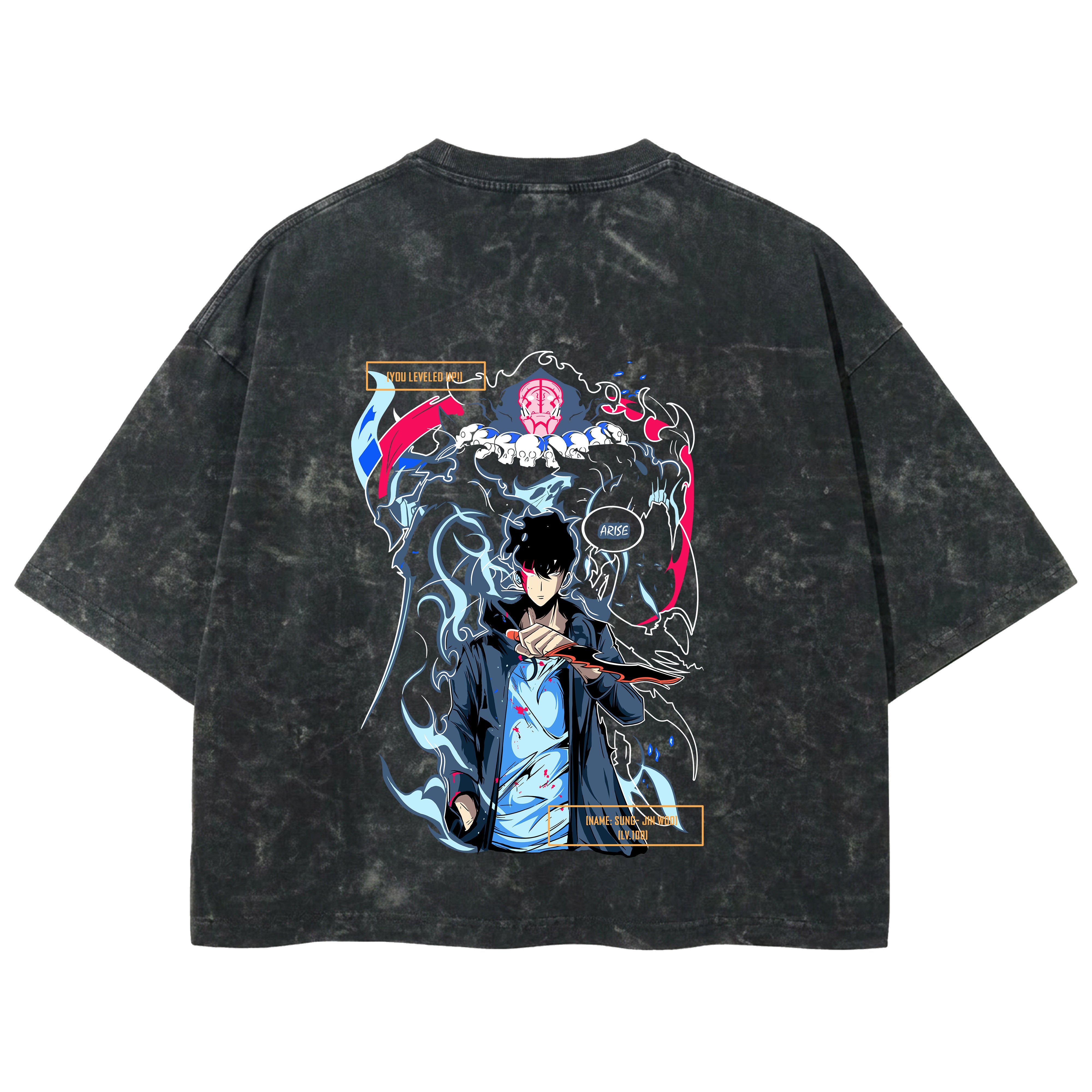Playera streetwear premium de anime y gaming ExtraLife MX, corte boxy deluxe mineral wash heavyweight en color Acid Wash, moda urbana mexicana de culto.