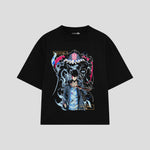 Playera streetwear premium de anime y gaming ExtraLife MX, corte boxy oversized drop shoulder heavyweight en color Deep Black y Off-White, moda urbana mexicana de culto.
