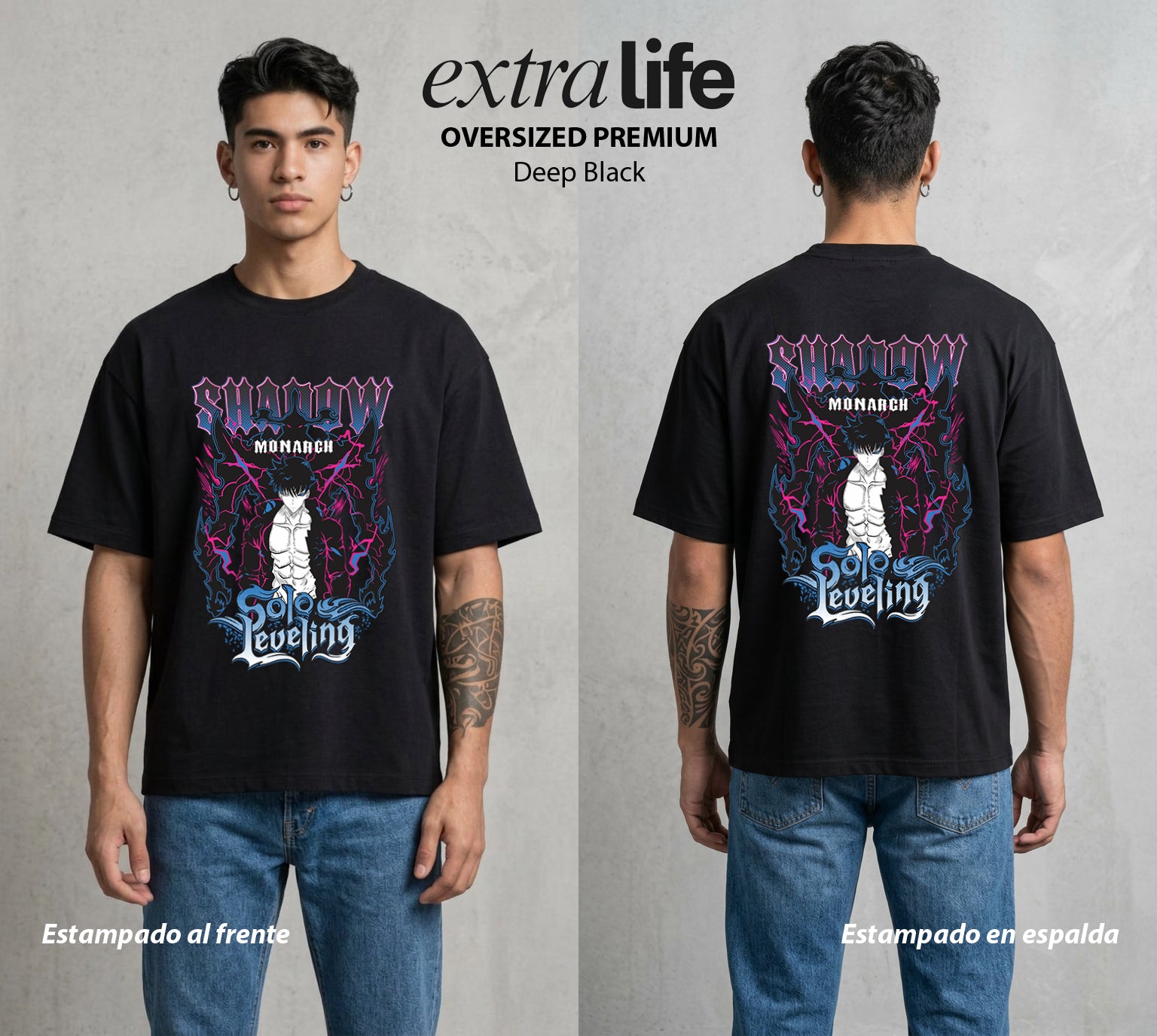 El Cazador Solitario | El Monarca de las Sombras #04054 - Playera Oversized Premium | Deep Black - Foto en modelo