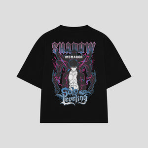 Playera streetwear premium de anime y gaming ExtraLife MX, corte boxy oversized drop shoulder heavyweight en color Deep Black y Off-White, moda urbana mexicana de culto.