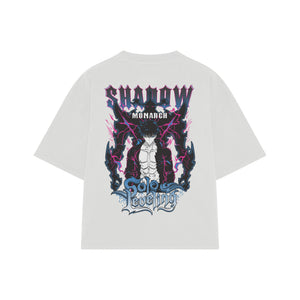 Playera streetwear premium de anime y gaming ExtraLife MX, corte boxy oversized drop shoulder heavyweight en color Deep Black y Off-White, moda urbana mexicana de culto.