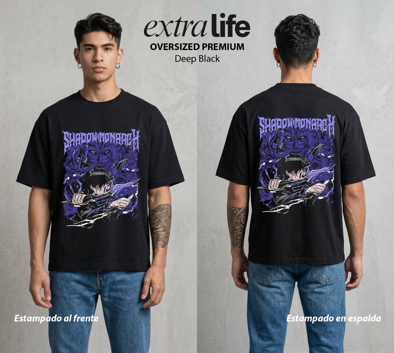 El Cazador Solitario | El Mas Debil al Mas Fuerte #04055 - Playera Oversized Premium | Deep Black - Foto en modelo