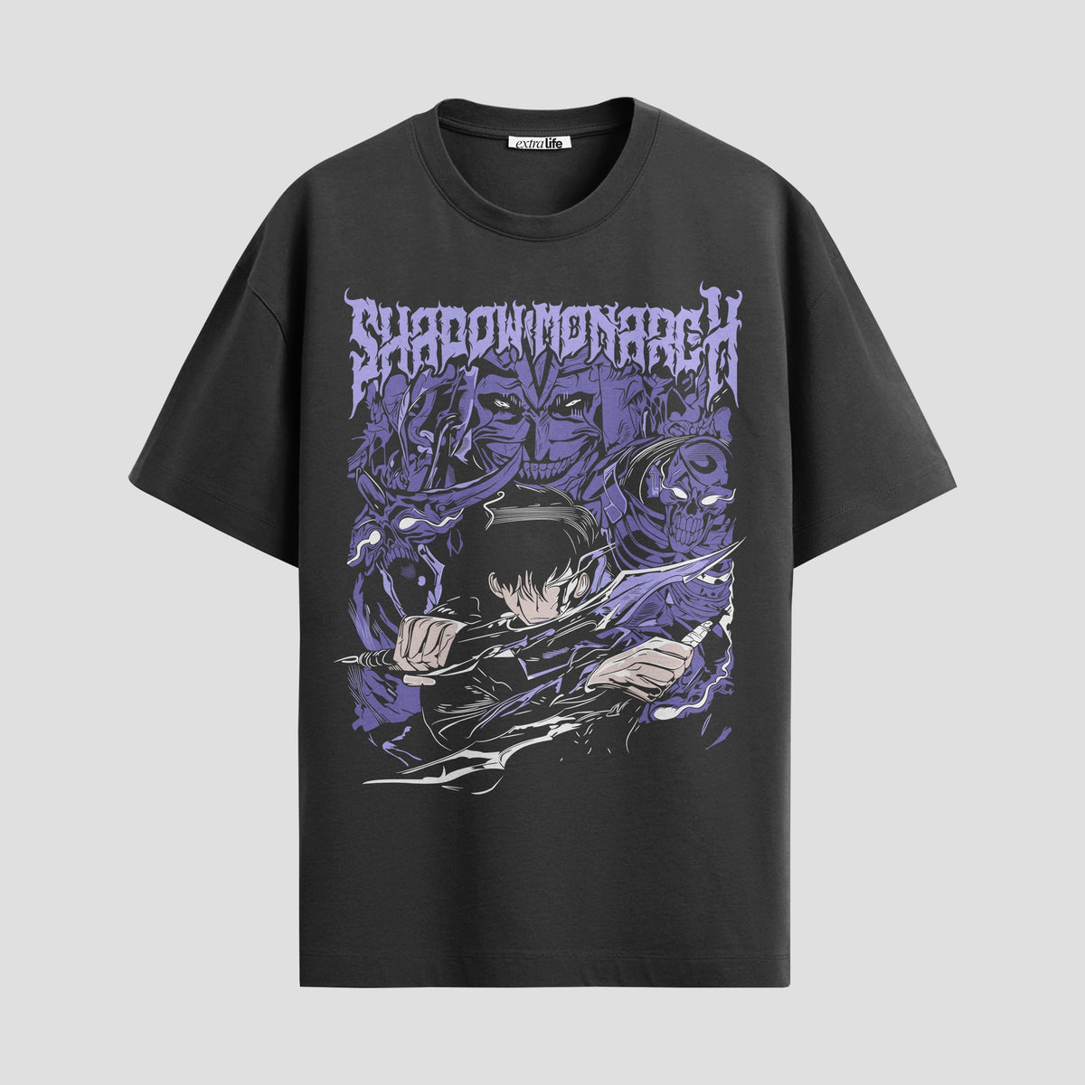 Playera urbana de anime y gaming ExtraLife MX, corte Classic Premium unisex ligero y transpirable en color Deep Black y Pure White, ropa de uso diario para gym y casual.