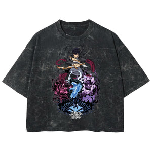 Playera streetwear premium de anime y gaming ExtraLife MX, corte boxy deluxe mineral wash heavyweight en color Acid Wash, moda urbana mexicana de culto.