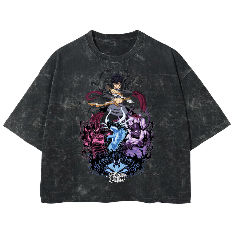 Playera streetwear premium de anime y gaming ExtraLife MX, corte boxy deluxe mineral wash heavyweight en color Acid Wash, moda urbana mexicana de culto.