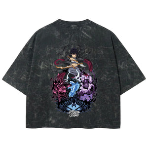 Playera streetwear premium de anime y gaming ExtraLife MX, corte boxy deluxe mineral wash heavyweight en color Acid Wash, moda urbana mexicana de culto.